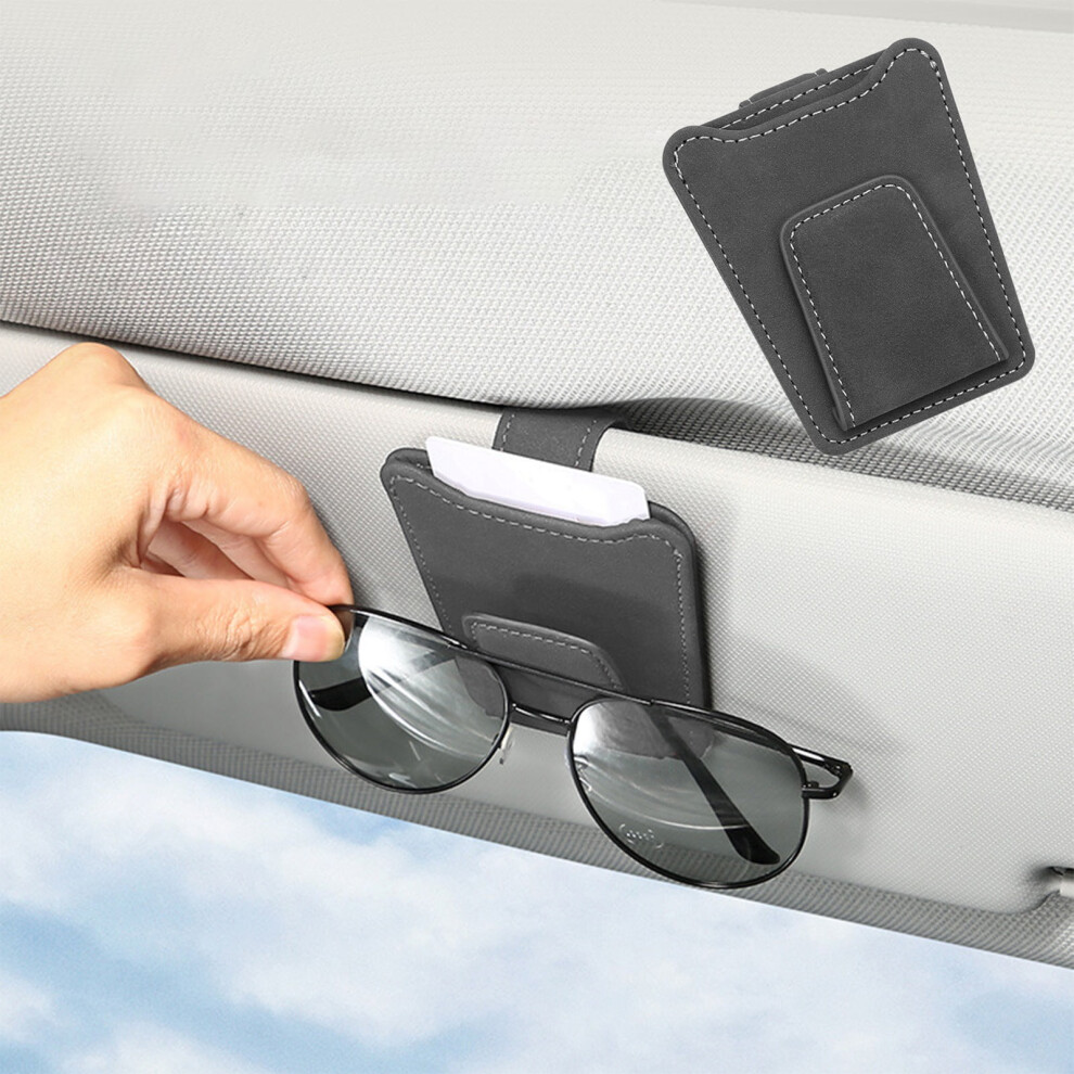 Suede Leather Car Sunglasses Visor Clip - Multifunctional With Card & Bill Storage, Easy Install For Sun Visor 9058772138897