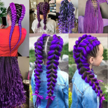 Extensiones de cabello largo morado para trenzas, extensiones de cabello sintético preestiradas para trenzas, presentaciones en el escenario,
