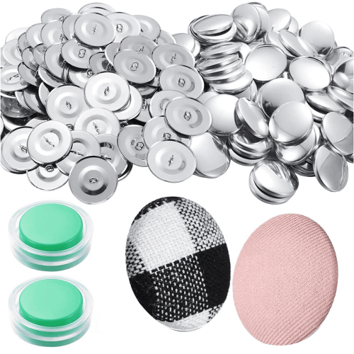 Kit com 100 conjuntos de botões para forrar tecidos, com ferramentas inclusas. Tamanho: 1,1 polegadas (2,8 cm).