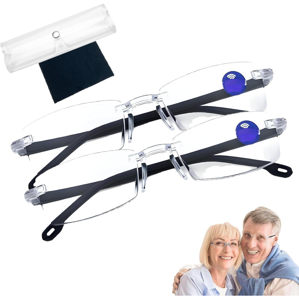 Blue Ease Optics Glasses, Clear Automatic Zoom Reading Eyeglasses, Smart Look Far and Near Blue Glasses