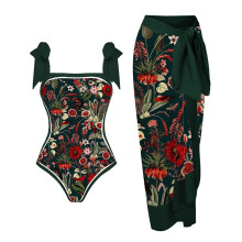 Costume de baie pentru femei, model vintage floral, dintr-o bucată, cu legături la umeri, monokini, control al abdomenului, costume de baie cu