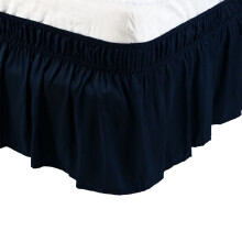 Jupe de lit volantée en polyester, 38 cm de hauteur, pour lit double, bleu marine