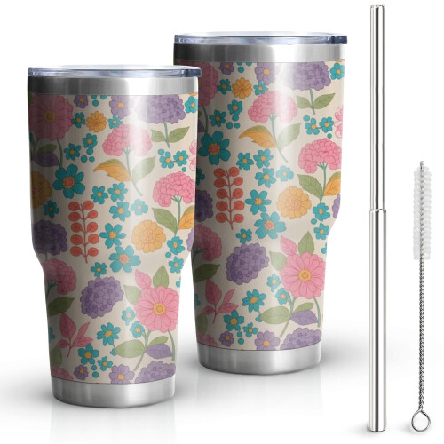 Ποτήρι Pioneer Flower 30oz με λουλουδάτο μοτίβο, διπλό τοίχωμα, μονωμένο με κενό αέρος,