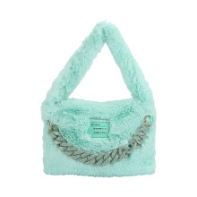 Grote, modieuze, pluche schoudertas voor dames, veelzijdige, gewatteerde shopper voor de herfst en winter, blauw.