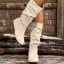 HWRETIE Dámská obuv, semišové kozačky na zip do půli lýtek, dámské, moderní podzimní styl, pohodlné, ploché, vícevrstvé, ležérní,