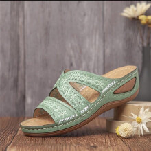 Sandali da donna UTTOASFAY Sandali da donna multicolore ricamati con zeppa Scarpe con plateau a bocca di pesce Verde8(40)