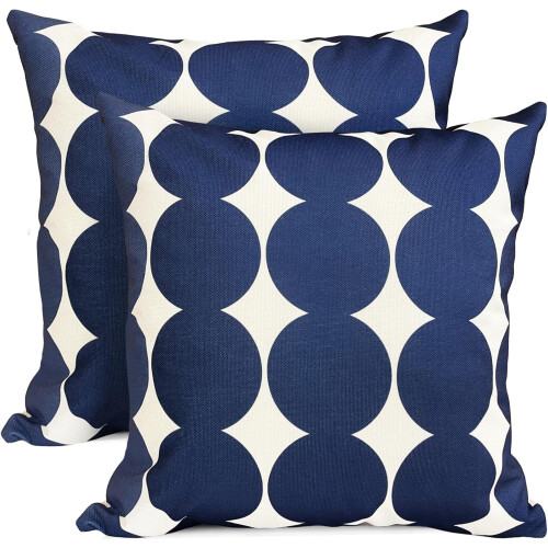 Conjunto de 2 capas de almofada decorativas em linho com estampa de bolinhas pretas, 45x45 cm (18x18 polegadas), compatíveis com almofadas padrão.
