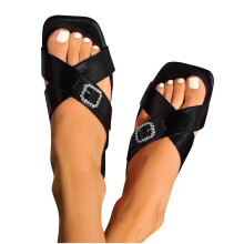 Sandali neri da donna, Sandali da donna 2025, Sandali piatti casual da donna con punta quadrata e cinturino avvolgente per primavera ed estate, neri