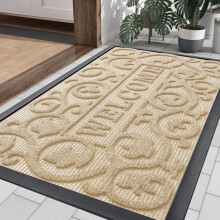 Robust velkomstdørmatte, 29,5x17", beige, utendørs/innendørs, samler smuss og fuktighet, lav profil, enkel rengjøring