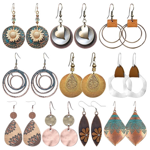 Σετ σκουλαρίκια Boho Vintage με σχήμα ηλίανθου και δάκρυ σε σχήμα σταγόνας, 10 ζευγάρια