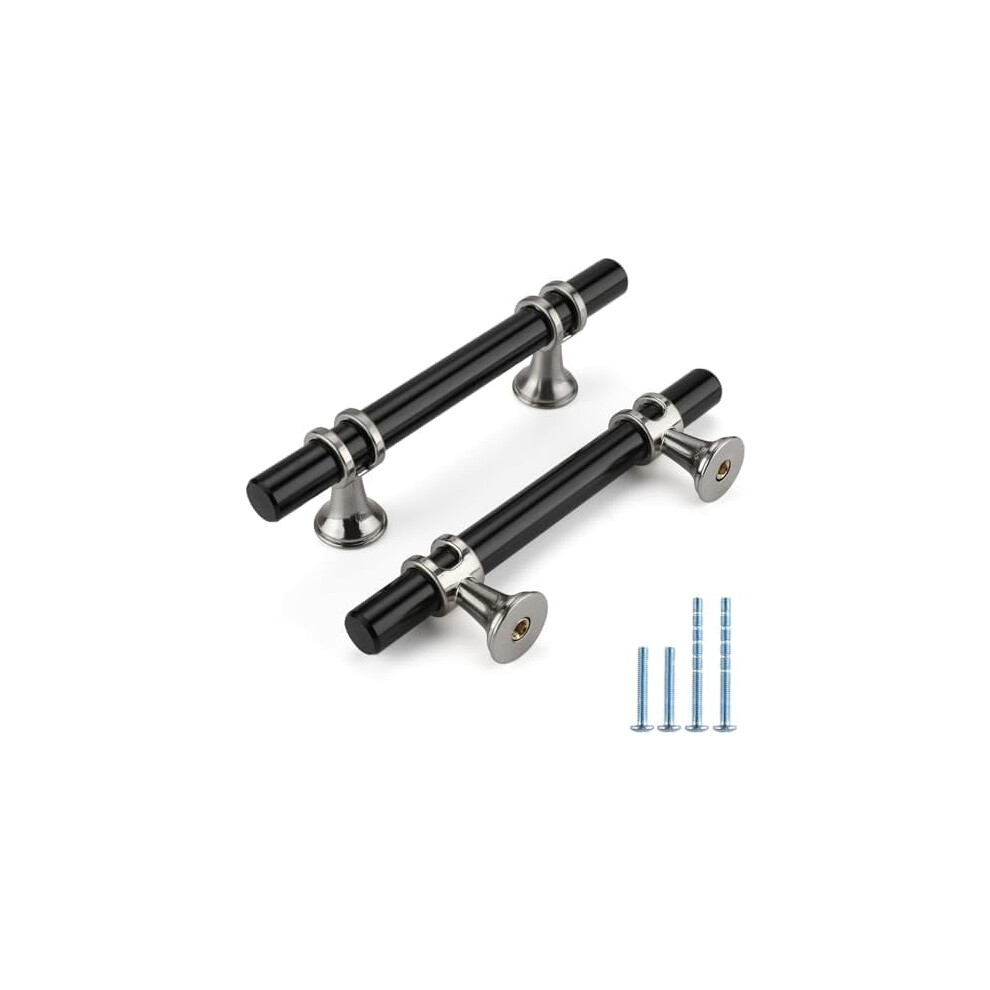 10-Pack Black & Brushed Nickel Cabinet Handles, 3" Center-To-Center, Zinc Alloy Drawer Pulls Compatible With Dressers 9340258161568