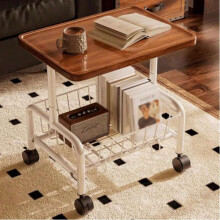 2-Tier Side Table with Wheels & Metal Frame - Black Open Shelf End Table for Living Room Couch