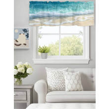 Türkisblaue Sandgardine mit Meereswellenmuster, Stangendurchzug, 152 x 46 cm, für Küche, Schlafzimmer, Badezimmer, Wohnzimmer – Abstraktes