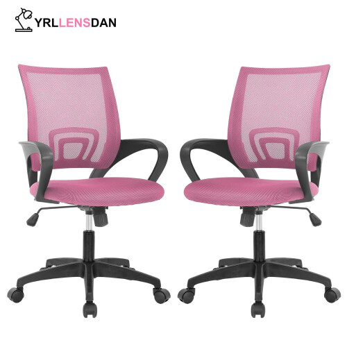 Pink Mesh Conference Chair with Arms Wheels Adjustable