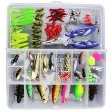 Kit de 101 piezas de señuelos de pesca, aparejos, cebos duros y blandos, señuelos flotantes de superficie, anzuelos y accesorios de pesca.