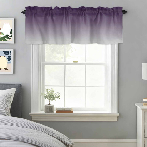 Cortina de varão com degradê roxo e cinza, 107 x 46 cm (42 x 18 polegadas), compatível com cozinhas, quartos, banheiros e salas de estar em estilo