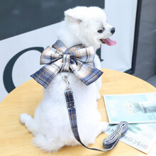 Conjunto de arnés y correa para perro – Chaleco a cuadros con lazo, talla XS