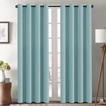 Mineralblåt mørklægningsgardin, varmeisolerende, 132 cm B x 283 cm L, med malje i toppen, energibesparende — kompatibel med standardstænger