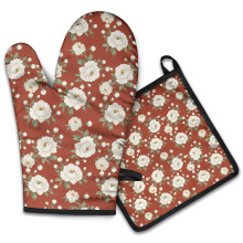 Pioneer Flower Floral Print Patroon 2-delige set ovenwanten, hittebestendige keukenhandschoenen, 7,7" x 12"