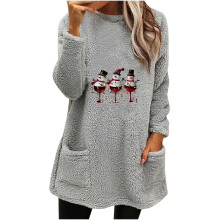 Damen-Thermo-Tops für Weihnachten – Langärmlige Freizeit-Sweatshirts, Übergrößen, bedruckt/einfarbig, Rundhalsausschnitt, dicke Plüschblusen