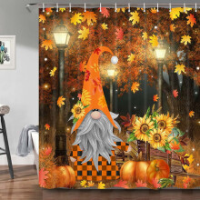 Douchegordijn met herfstkabouterbos, herfstpompoen Thanksgiving-decoratie, badkamergordijn met oogstzonnebloemen en esdoornbladeren, 72x84 inch