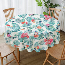 Tischdecke mit Flamingo-Palmenblatt-Motiv, rund, 152 cm Durchmesser, grünes Tropenmuster, wasserfest – geeignet für Outdoor-Aktivitäten, Strand,