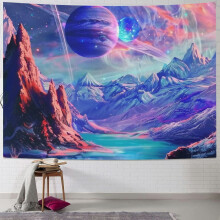 Planeten-Wandteppich, Galaxien-Weltraum-Wandteppich, Berg-Wandteppich, Fantasy-Ästhetik-Wandteppich, Magischer Flusslandschafts-Wandteppich,