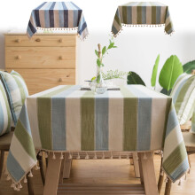 Gestreifte Picknicktischdecke, mediterranes Windblau, Leinen, kleine rechteckige Couchtischdecke, blau
