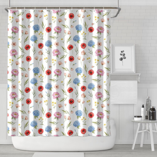 Cortina de chuveiro floral Pioneer Flower 72x84 polegadas com 12