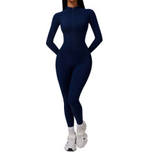 Dames comfortabele winterjumpsuit met lange mouwen, col en ritssluiting, naadloos gevoerde bodysuit romper