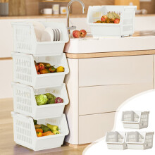 Paniers de rangement de cuisine empilables Ă 3 niveaux en ABS avec roulettes