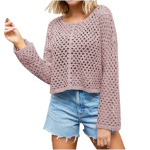 Women's Solid Color Sweater Cozy Fall Winter Casual Long Sleeved with Ribbed Cuffs Round Neck Sweater Warmkeeping Daily Wearing(Pink#2,S)