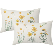 Conjunto de 2 capas de almofada florais 30x50cm, estampa botânica vintage em amarelo e verde sálvia, capas de almofada lombar em algodão para