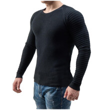 Mens Pullover Shirts Long Sleeve Solid Round Neck Pullover Sweater Slim Fit Bottoming Knit Top,Black
