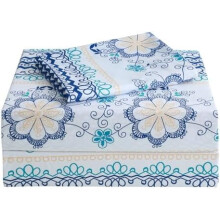 Ensemble de draps imprimés bohèmes bleus, taille simple, 3 pièces, en microfibre douce à motifs floraux, poches extra profondes, infroissable.