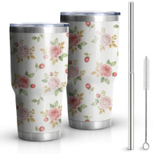 Gobelet isotherme Pioneer Flower de 887 ml (30 oz), à motif floral, double paroi, couvercle étanche sans BPA et pailles réutilisables. Maintient