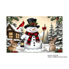 Christmas Snowman with Rabbits and Cardinal Scene Linen Table Mats Set of 4 for Home Kitchen Table Decor 12x18 inch