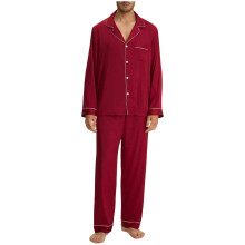 Herre afslappet pyjamassæt i ensfarvet, langærmet top og