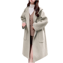 Casaco feminino de tweed com capuz e forro de sherpa, manga comprida, estilo streetwear retrô com blocos de cores.