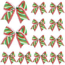12 Laços de Natal de 16 cm (6,3") - Fitas com Bolinhas de Glitter Vermelho/Verde para Árvore, Guirlanda, Guirlanda, Decoração de Casamento e