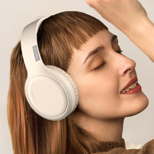 Headset Bluetooth-hovedtelefoner Støjreducerende plug-in stereo trådløst headset beige