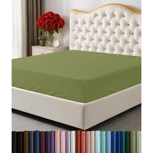 Drap-housse Queen à poches profondes en microfibre douce olive