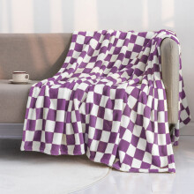 Checkered Flannel Blanket, Black And White Squares Patterns Throw, Bed And Sofa Cover Blanket For Living Room, Dorm, Warm, Lightweight, Cozy(Purple)