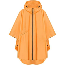 Adult hooded rain poncho with pocket and zipper