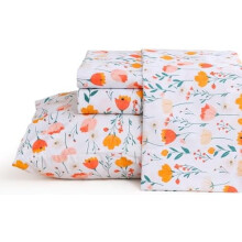 Tulpenbloemenlakenset, queensize, 4-delige set met lenteprint van microvezel, hoeslakens met diepe hoeken