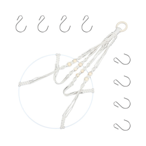 3Sets Handgewebter Hängender Kräutertrockner Beige Holz Baumwolle 1