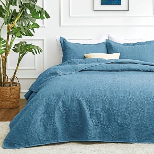 Set copriletto blu nebbia, matrimoniale/queen size, 3 pezzi