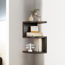 Small Wooden Corner Shelf with Wide Compartments, Space-Saving Storage Organizer for Books/Decor