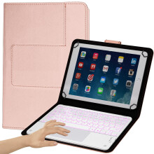 2-in-1 Bluetooth Keyboard with Touchpad, 7-color backlit, leather folio cover—compatible with 9" to 11" tablets