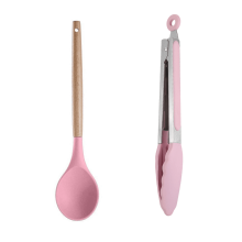 2-delige keukengereiset, gemakkelijk schoon te maken houten keukengerei, kookgerei voor antiaanbakpannen Secret Geng + voedselklem (roze)